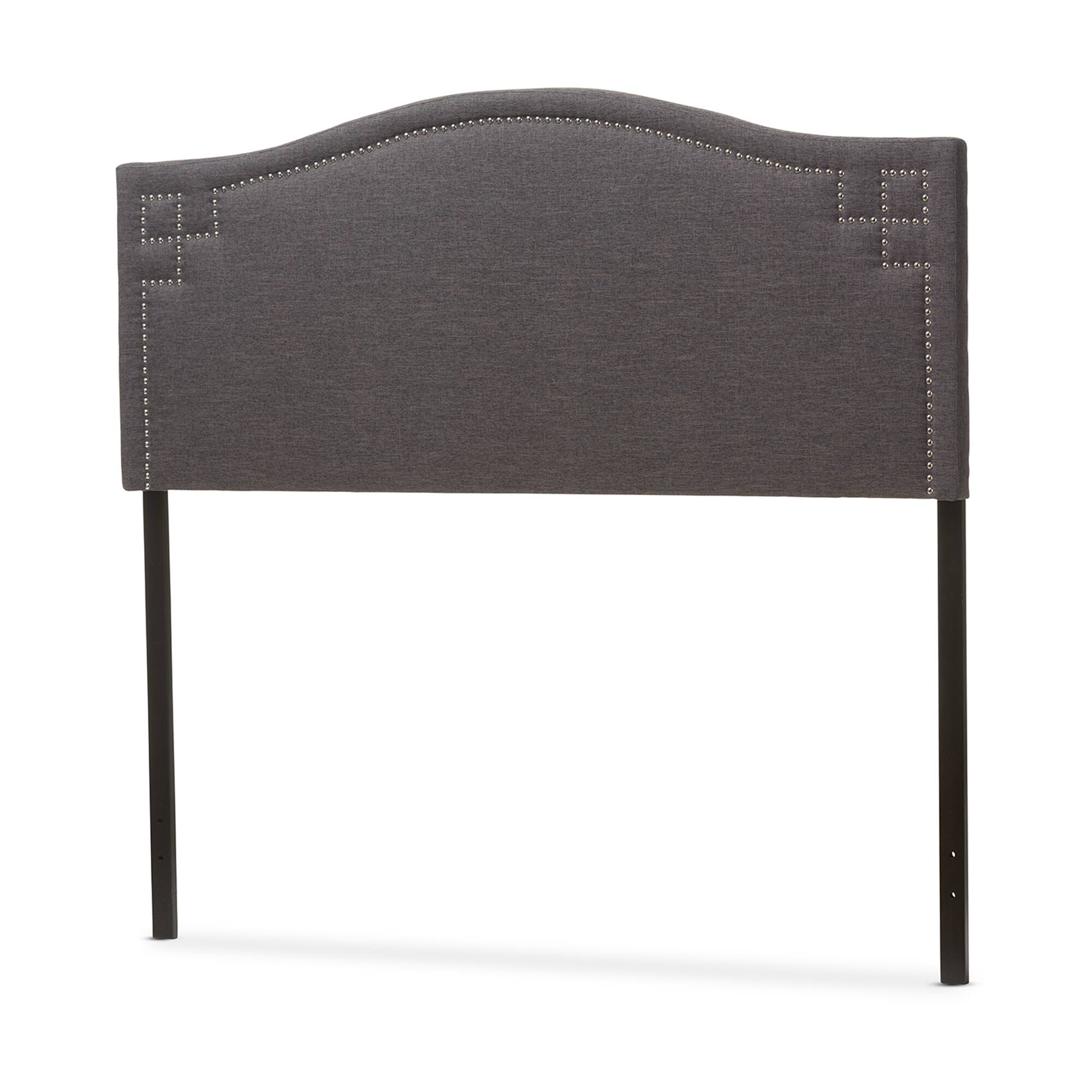 Angle. Baxton Studio - Aubrey Modern and Contemporary Fabric Upholstered Queen Size Headboard - Dark Grey.