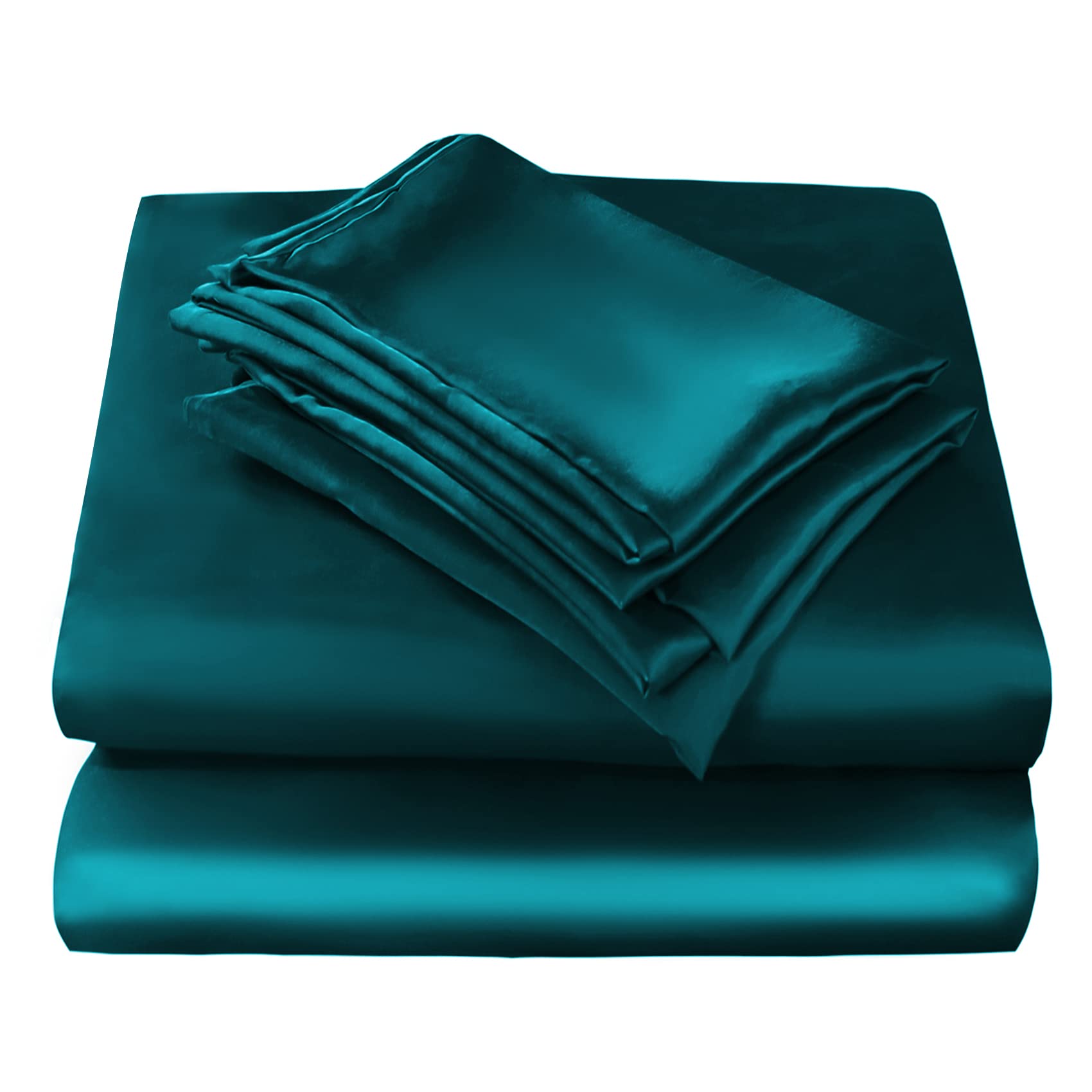 Front. MAGICAL RUBS - Green Satin Sheet Set Full Size 4 Piece Silky Bed Sheets Extra Deep Pocket Good For Hair And Skin 4 Piece Satin Sheet... - Teal Blue Full.
