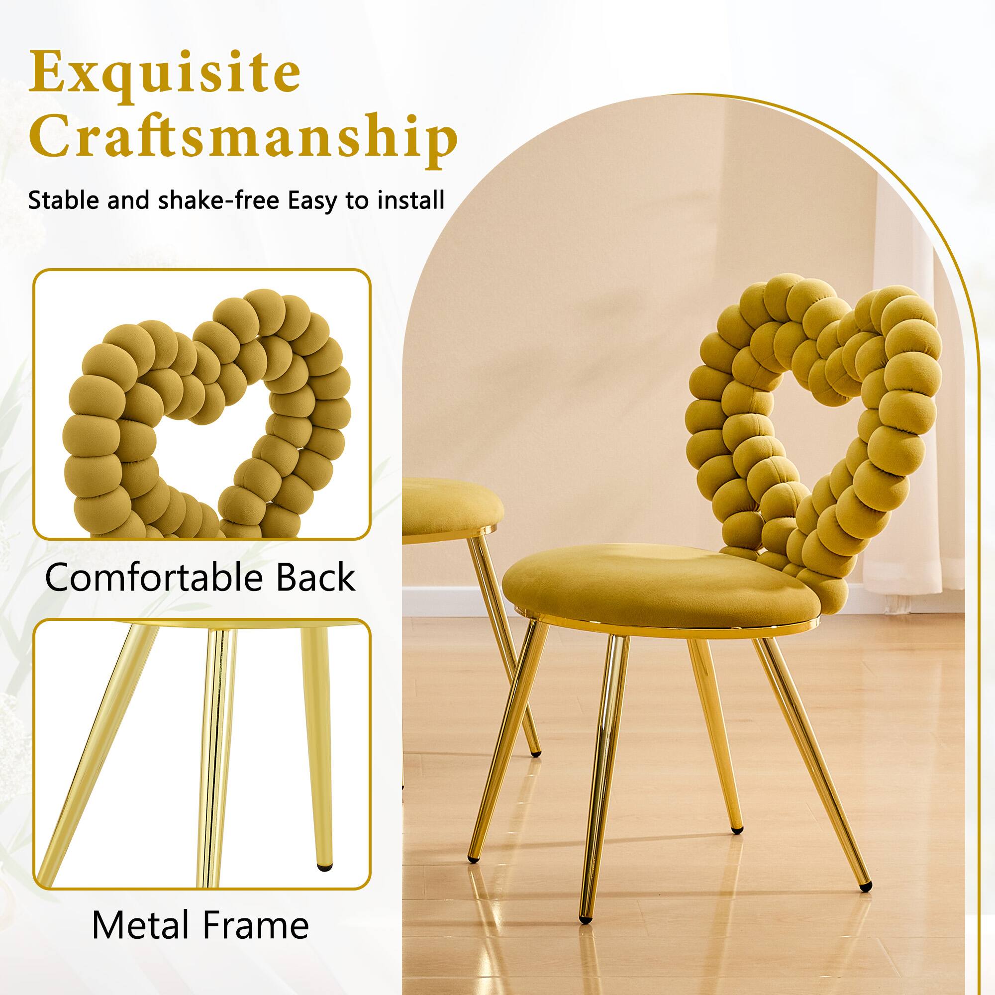 Exquisite Craftsmanship  
Stable and shake-free  
Easy to install  
Comfortable Back  
Metal Frame
