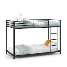 Ecooso - Low Profile Twin Over Twin Metal Bunk Bed with Guardrails - Black