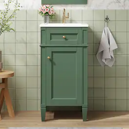 JUJABU - 16-inch Freestanding Bathroom Vanity with Ceramic Sink and Adjustable Shelf - Green