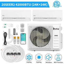 Winado - 42000 BTU Wifi 2 Zone 24000+24000 AC Ductless Mini Split Air Conditioner & Heat Pump 20 SEER2 w/24.6 Ft Copper Line Set - White