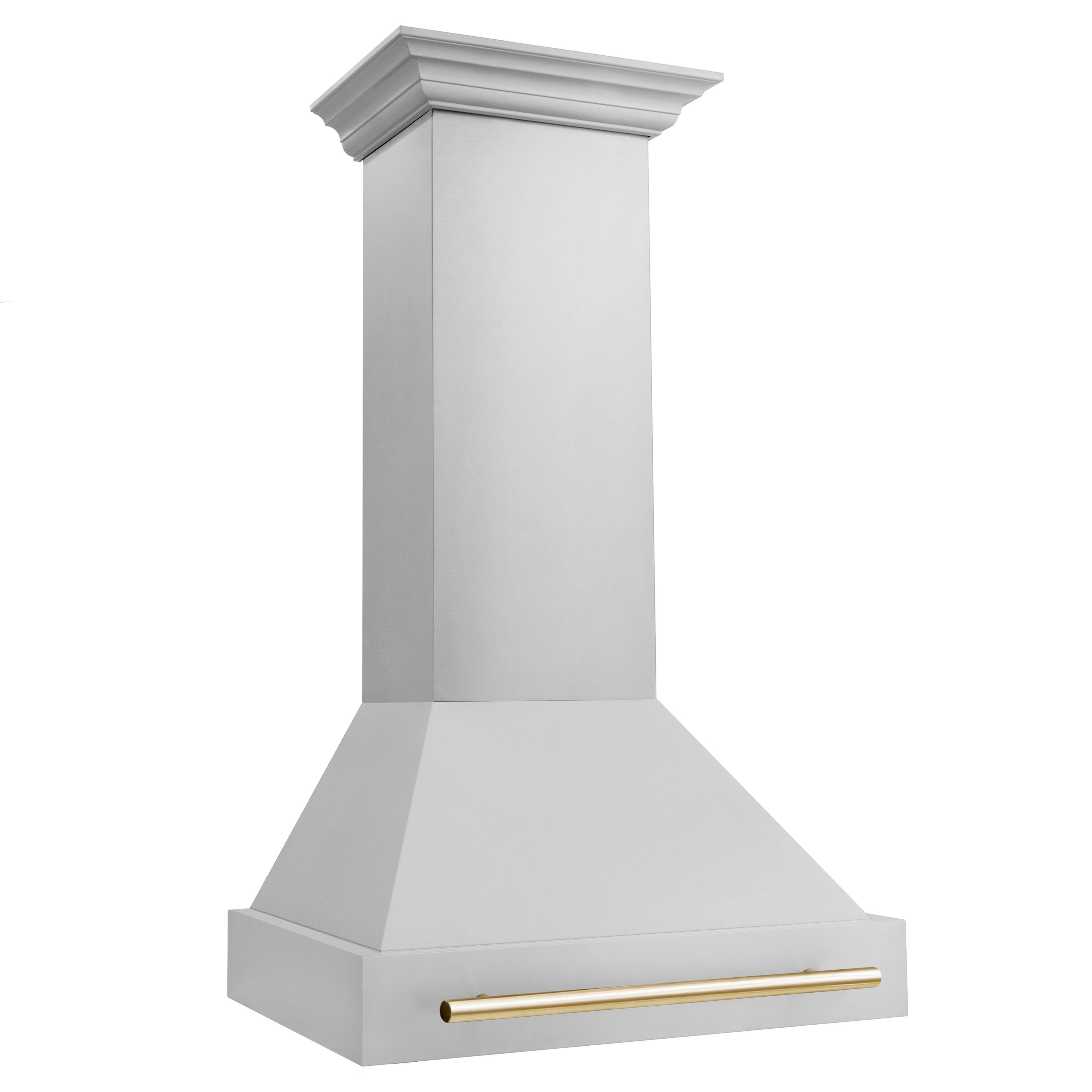 Angle. ZLINE - ZLINE Autograph Edition 30 in. Stainless Steel Range Hood with Stainless Steel Shell and Polished Gold Handle - Stainless Steel.