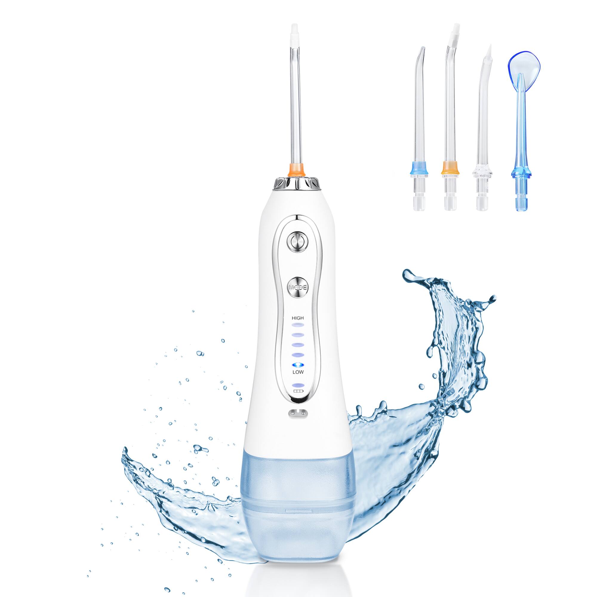 HOM - Dental Cordless Oral Irrigator - Teeth Cleaning Kit with 4 Dental Tips & 10 oz Tank - Black