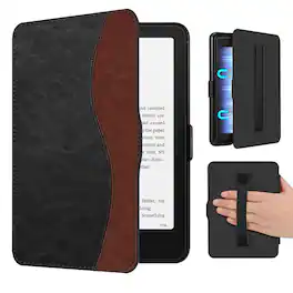 Kitcheniva - Slim Shell Case With Hand Strap For 7" Kindle Paperwhite (12th Gen 2024) Dual Color - Black Brown