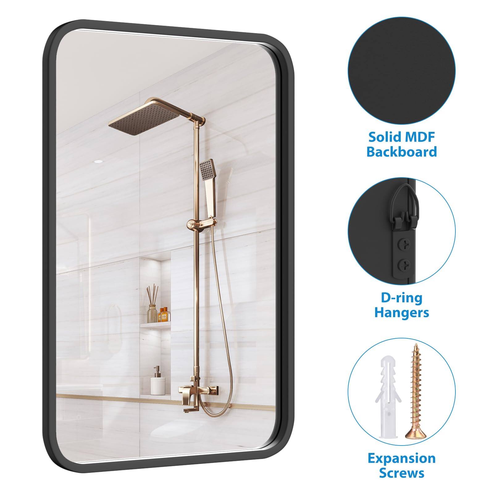 Solid MDF Backboard  
D-ring Hangers  
Expansion Screws