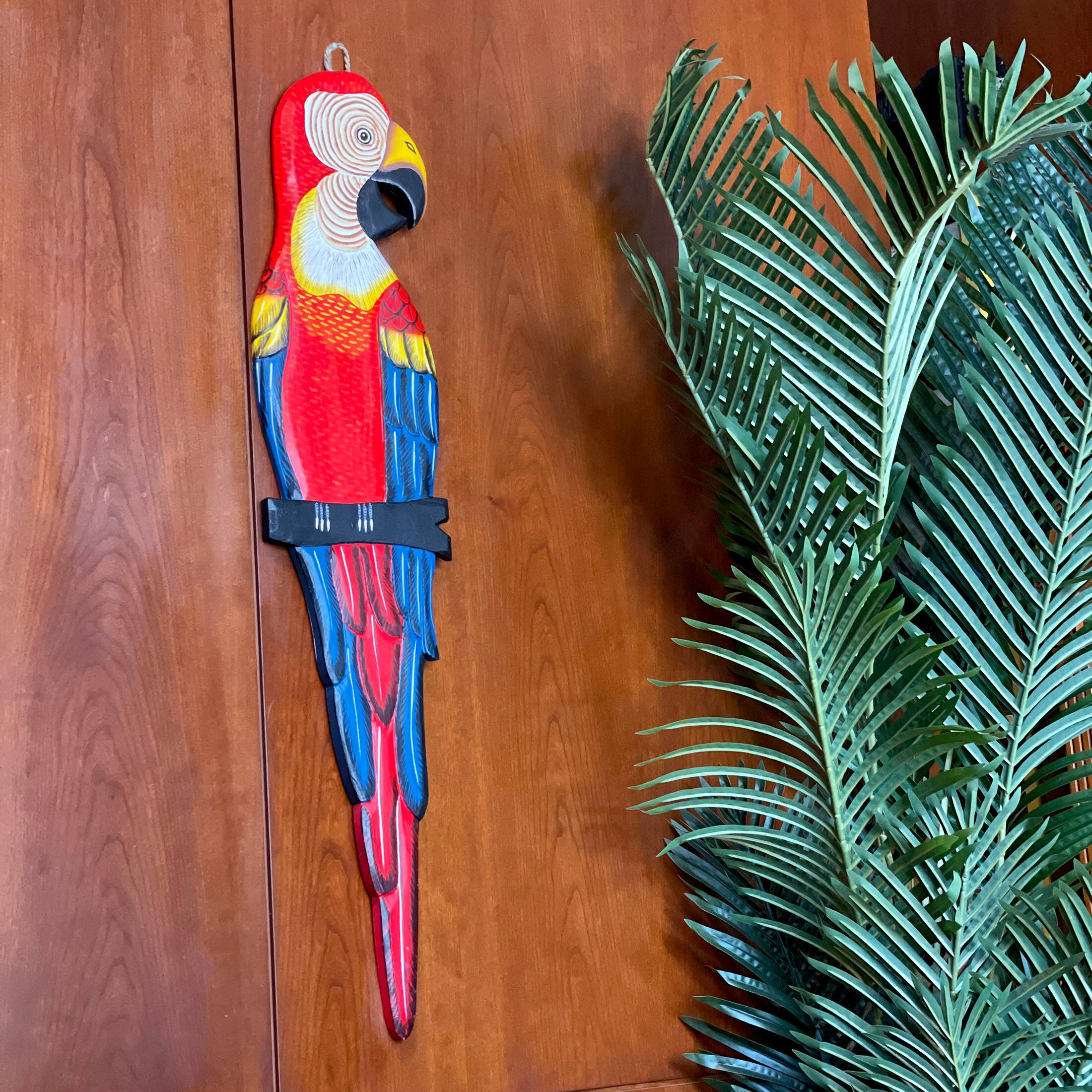 Alt View 3. Chesapeake Bay - Wood Parrot Wall Decor 38" Hand-Carved Macaw Sculpture Tropical Bird Art - Red.