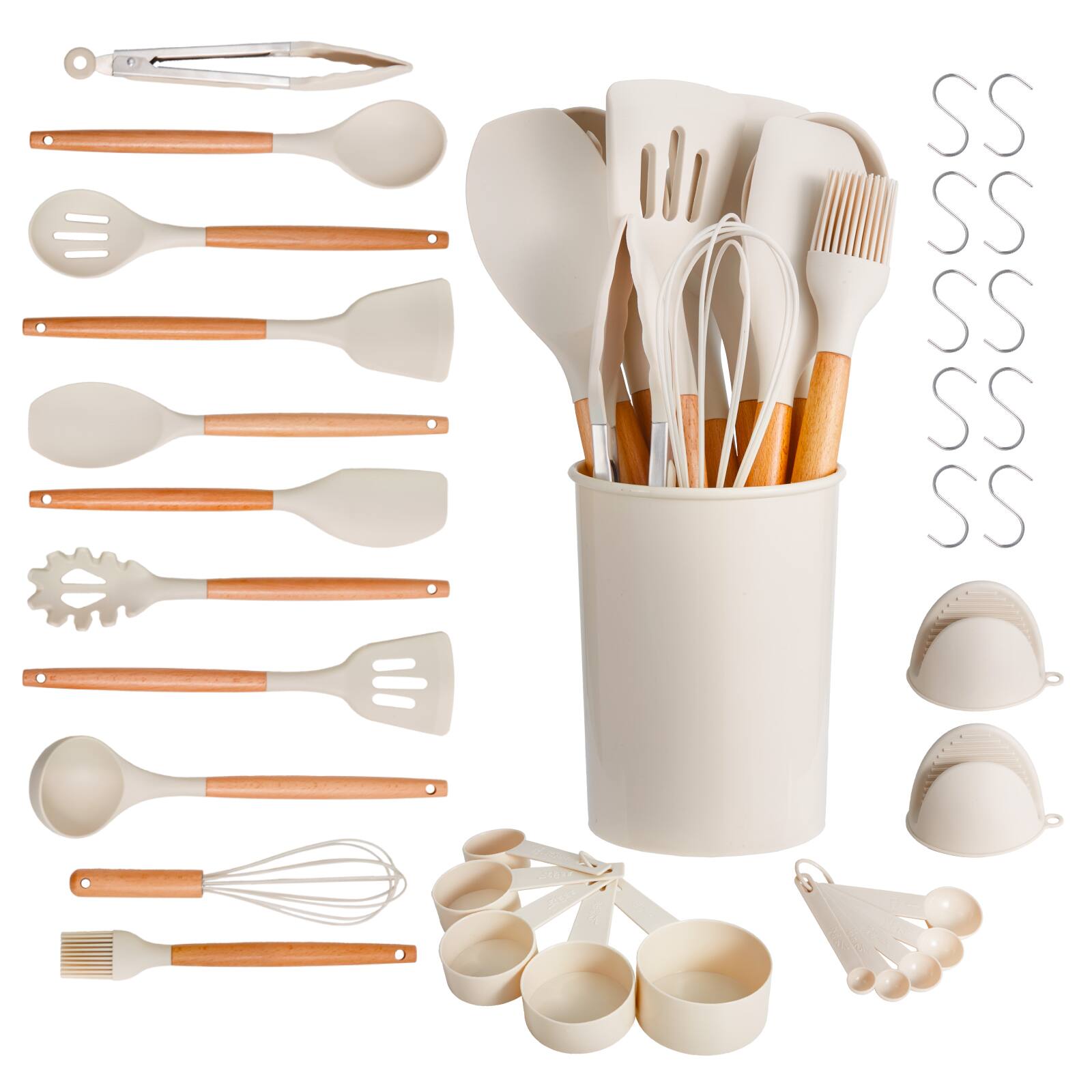 VEVOR - Kitchen Cooking Utensils Set, 34 PCS Silicone Spatula Set with Holder, 428°F Heat Resistant Gadget Spoons Tools - White