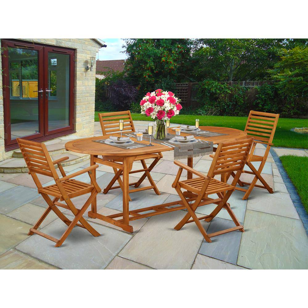 Back. East West Furniture - Wooden Patio Set Natural Oil - Brown.