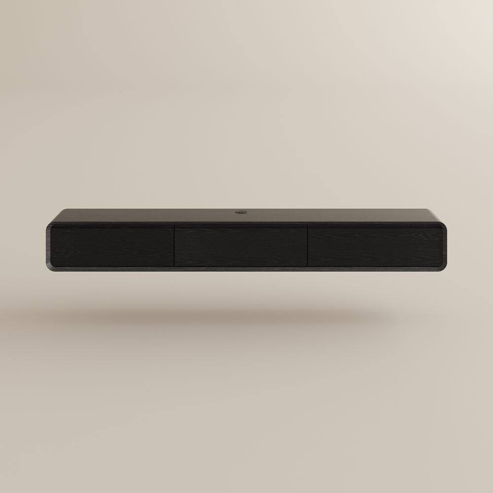 Alt View 4. POVISON - 79" Fully-Assembled Black Floating TV Stand Solid Wood - Black.