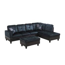 Boyel Living - Atrovirens Lint Plush Sofa Solid Wood Frame Double Spring with Right Chaise Lounge - Dark Teal