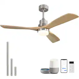 Sofucor - 52 Inch Smart Ceiling Fan Integrated LED Light Kit with Remote/APP/Alexa Control For Farmhouse Bedroom Living Room - Silver