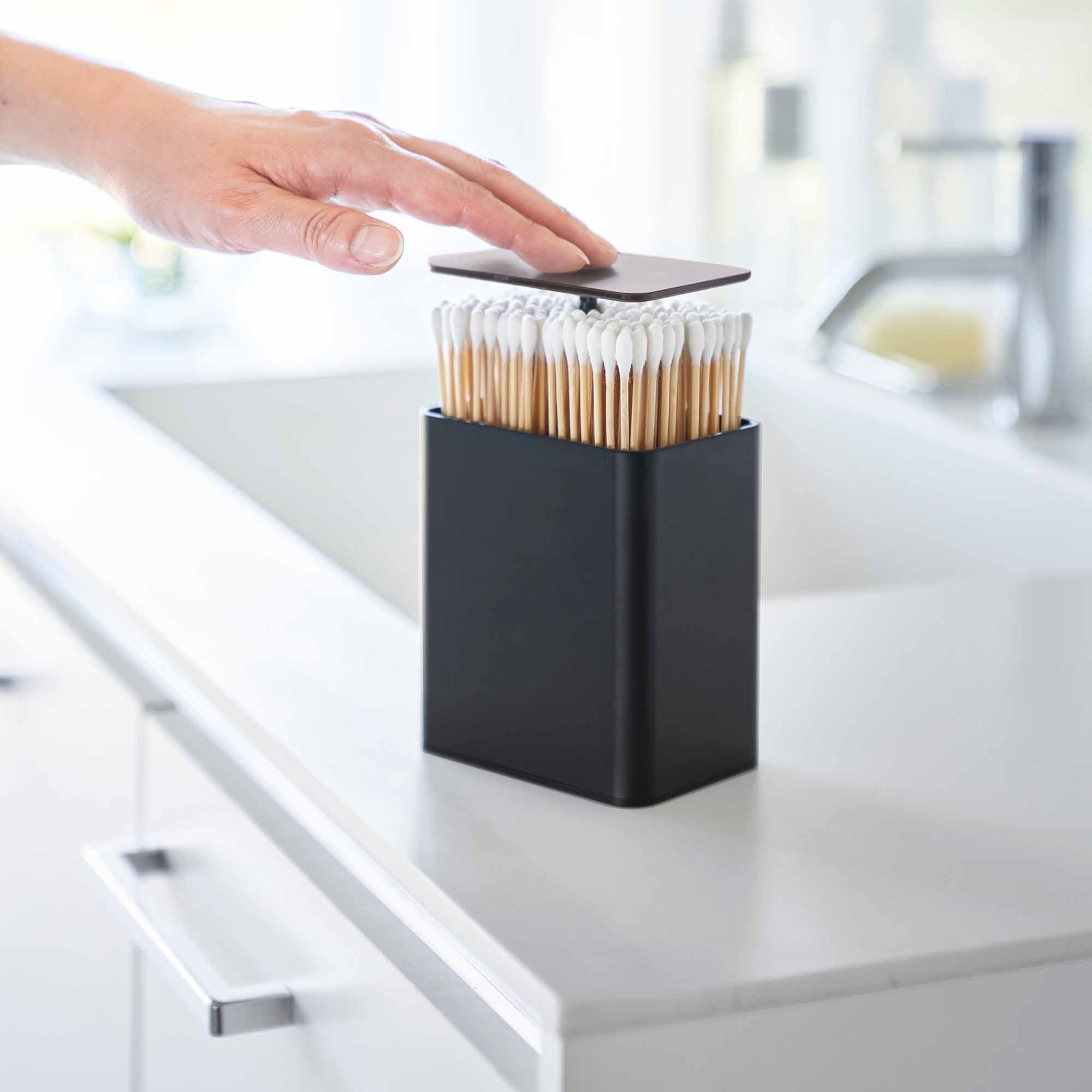 Alt View 8. Yamazaki Home - Cotton Swab Push-Top Case - Black.