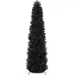 Best Choice Products - 7.5ft Artificial Holiday Christmas Pencil Tree w/ 972 Tips, Metal Base - Black