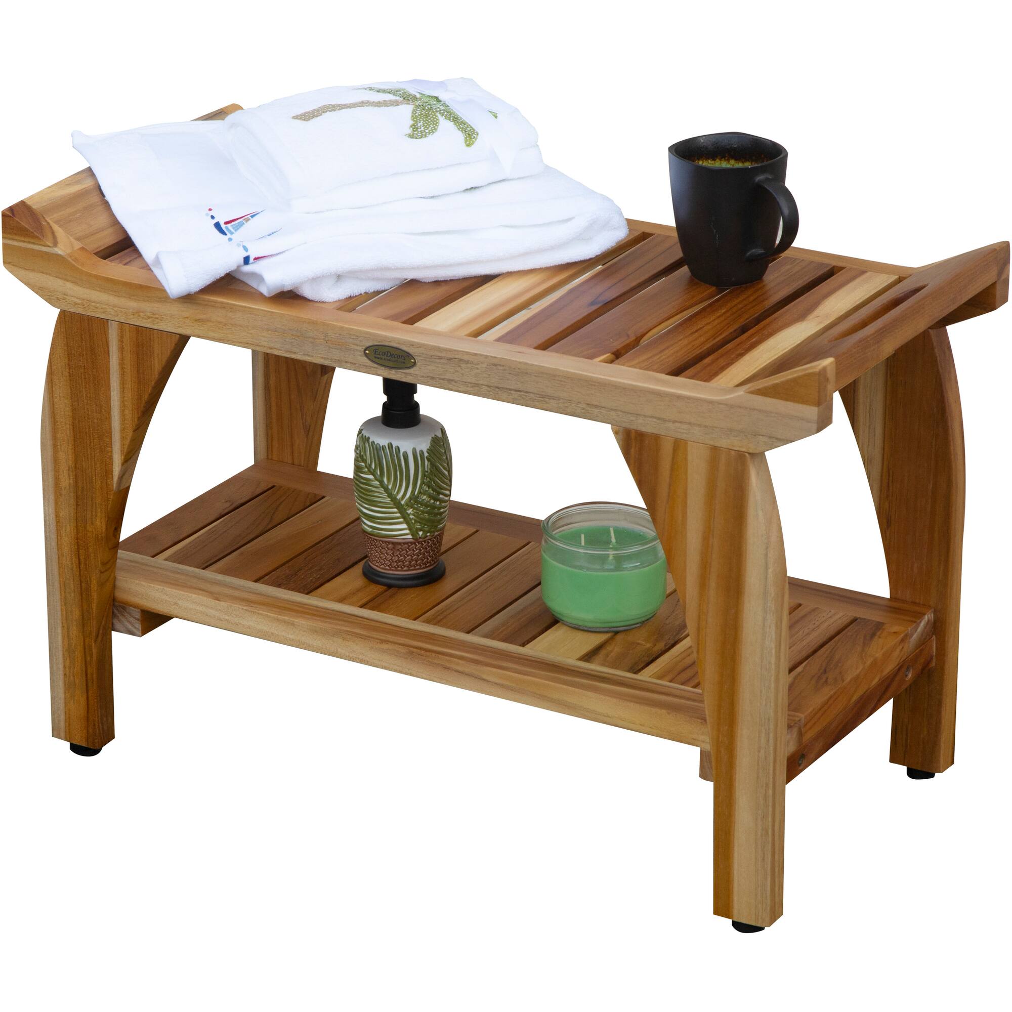 Left. EcoDecors - EcoDecors 30 Inch Tranquility Natural Color Waterproof Teak Wood Shower Bench - EarthyTeak.