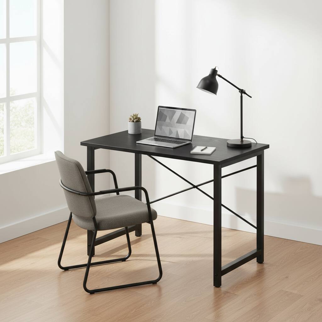 Alt View 4. AOITUN - 47-Inch Small Computer Desk for Home Office, Black and Wood Design, Compact Desk - Black.