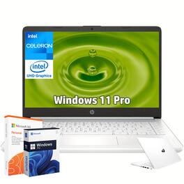 HP - 14" HD Laptop - Intel Celeron N4120 - 4GB RAM - 64GB eMMC + 128GB SD Card - Windows 11 Pro - Snowflake White