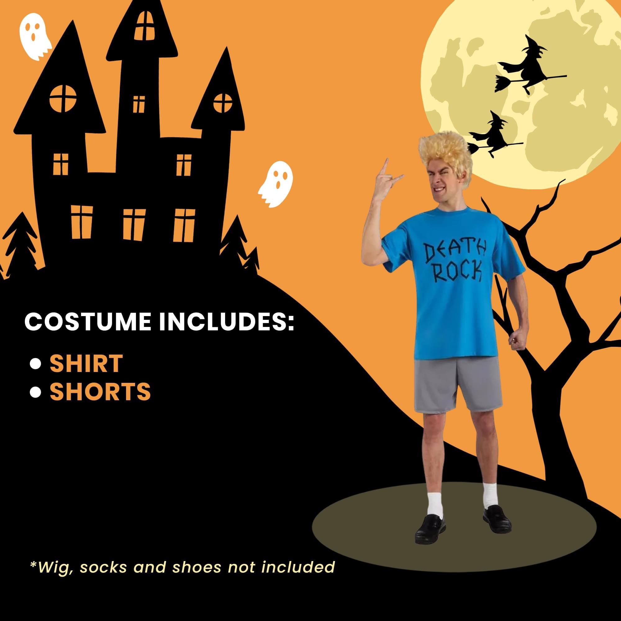 DEATH ROCK COSTUME INCLUDES: SHIRT SHORTS  
*Wig, socks and shoes not included