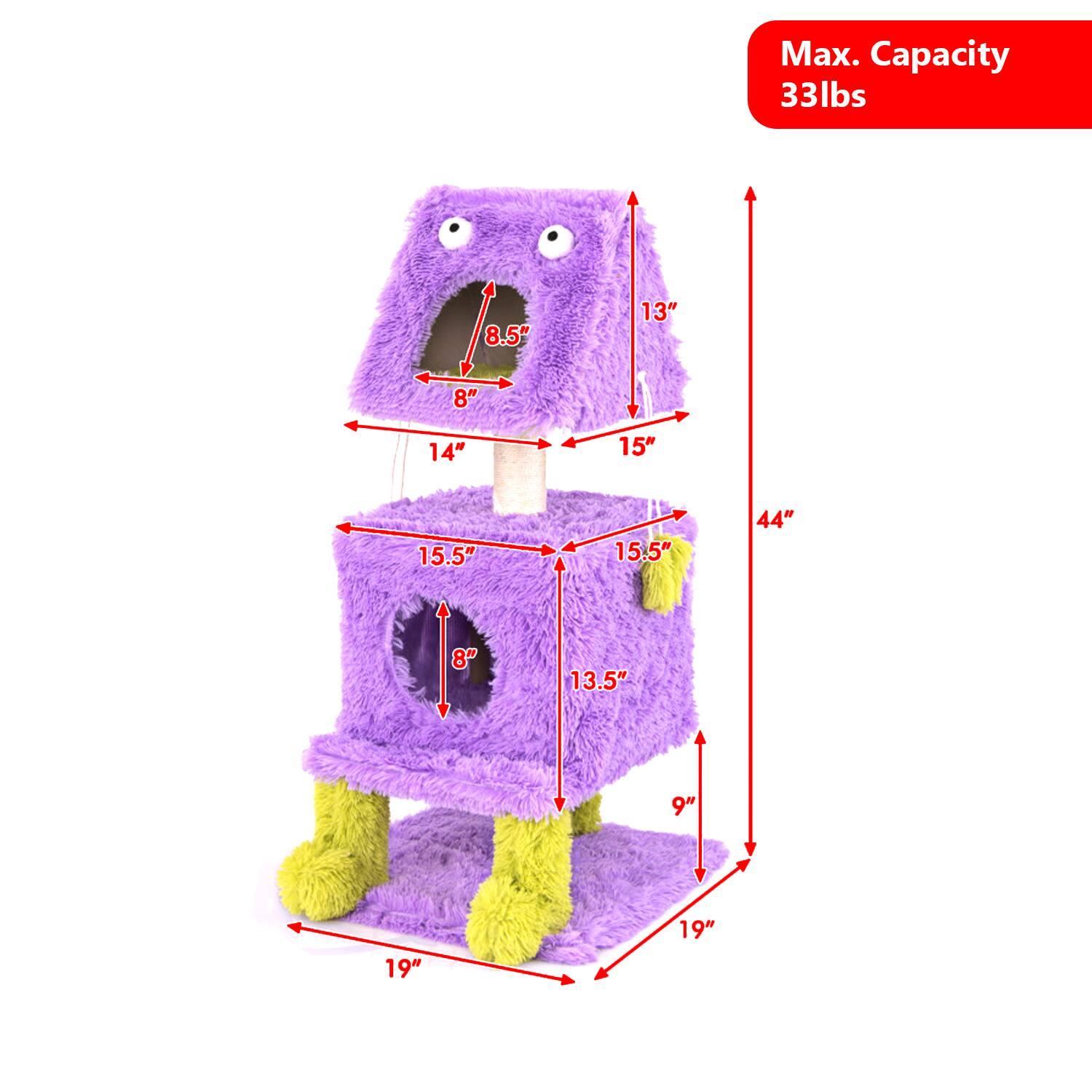 Max. Capacity 33lbs  
8.5"  
13"  
8"  
14"  
15"  
15.5"  
15.5"  
44"  
8"  
13.5"  
9"  
19"  
19"