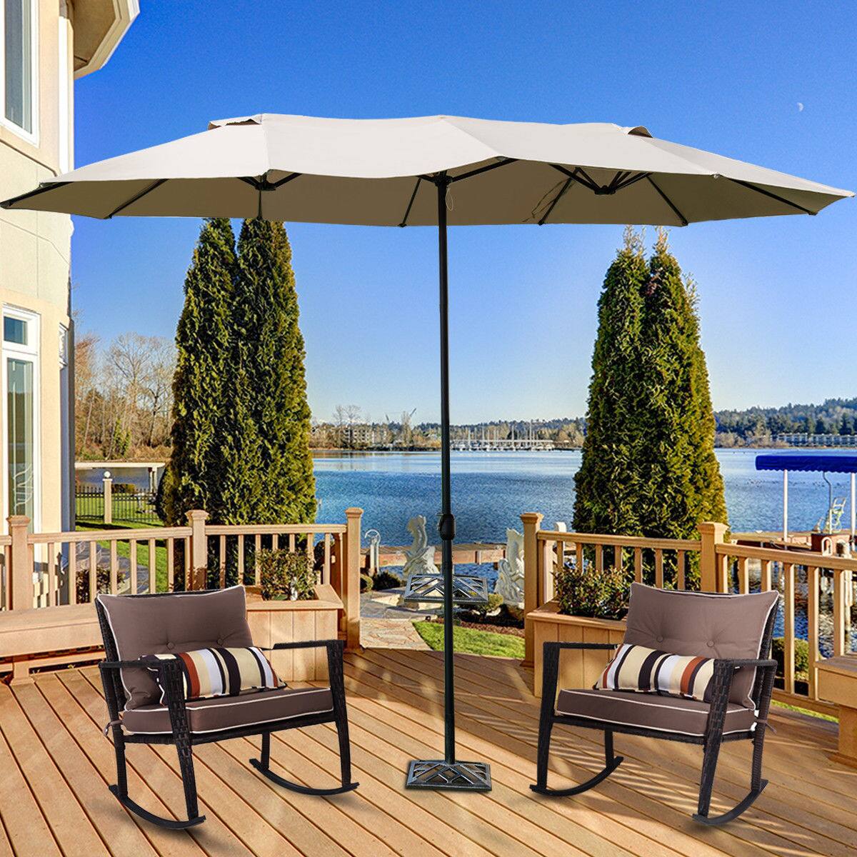 Alt View 4. Gymax - Gymax Patio Outdoor 15' Umbrella Market Umbrella Double-Sided with Crank - as pic.