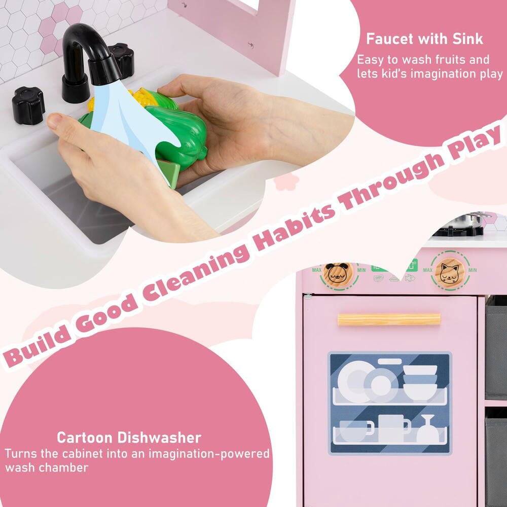 Faucet with Sink  
Easy to wash fruits and lets kid's imagination play  

Build Good Cleaning Habits Through Play  

Cartoon Dishwasher  
Turns the cabinet into an imagination-powered wash chamber