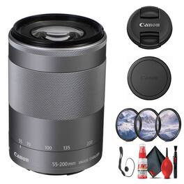 Canon - EF-M 55-200mm f/4.5-6.3 IS STM Lens (Silver) (1122C002) + Filter Kit - Bundle (International Version)