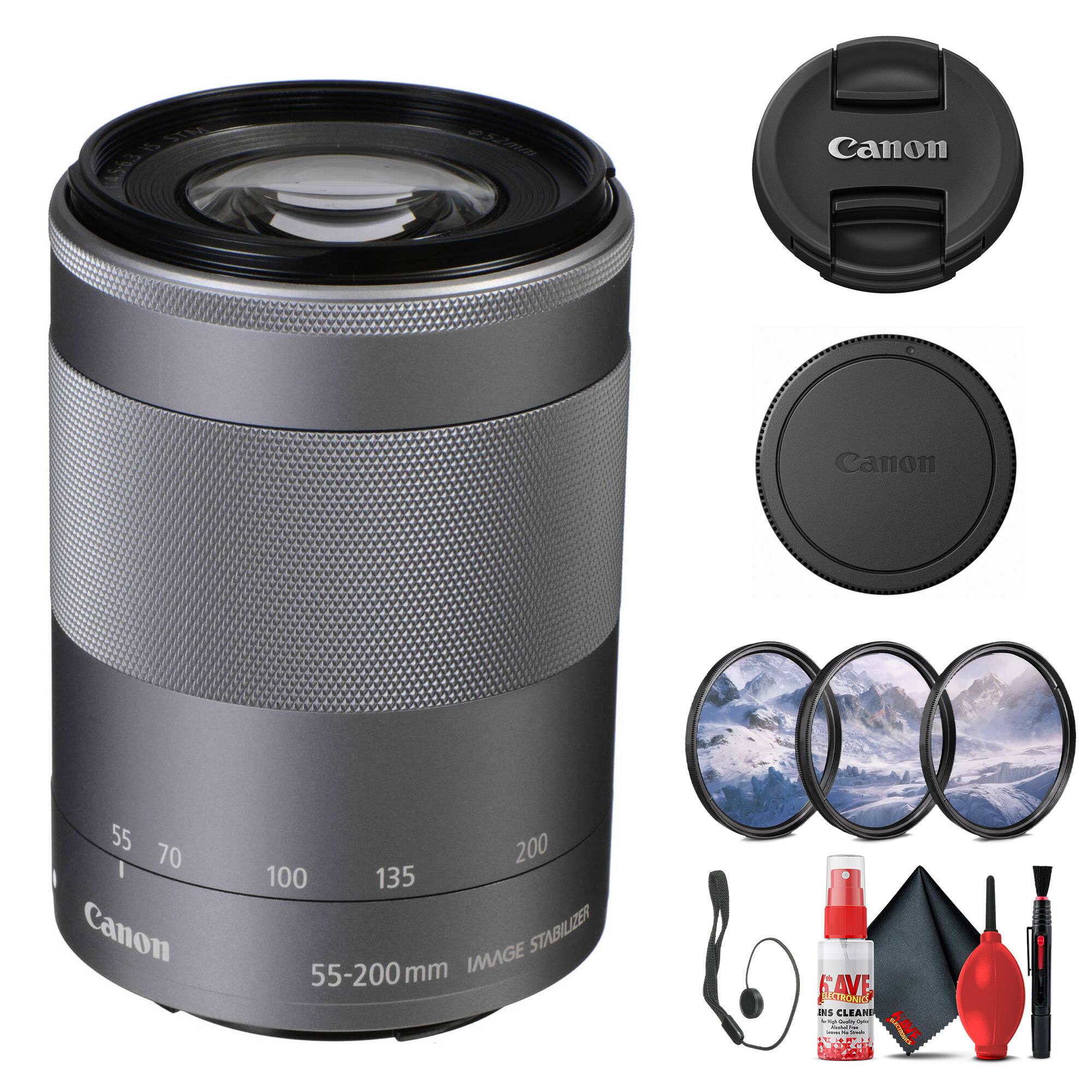 Canon - EF-M 55-200mm f/4.5-6.3 IS STM Lens (Silver) (1122C002) + Filter Kit - Bundle (International Version)