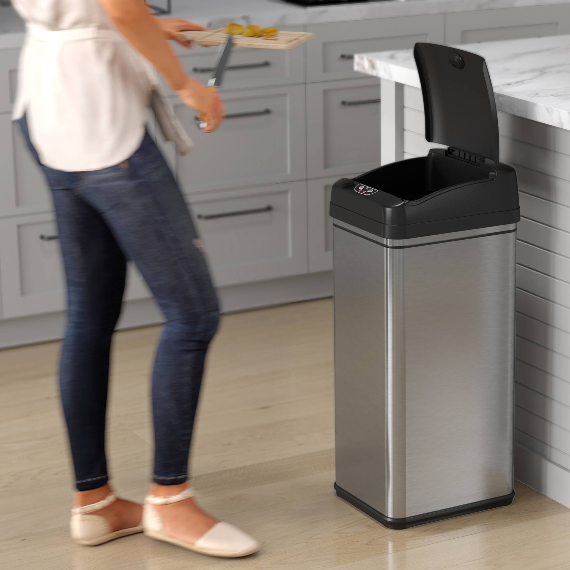 Alt View 11. iTouchless - 13-Gal. Touchless Trash Can - Stainless Steel/Black.