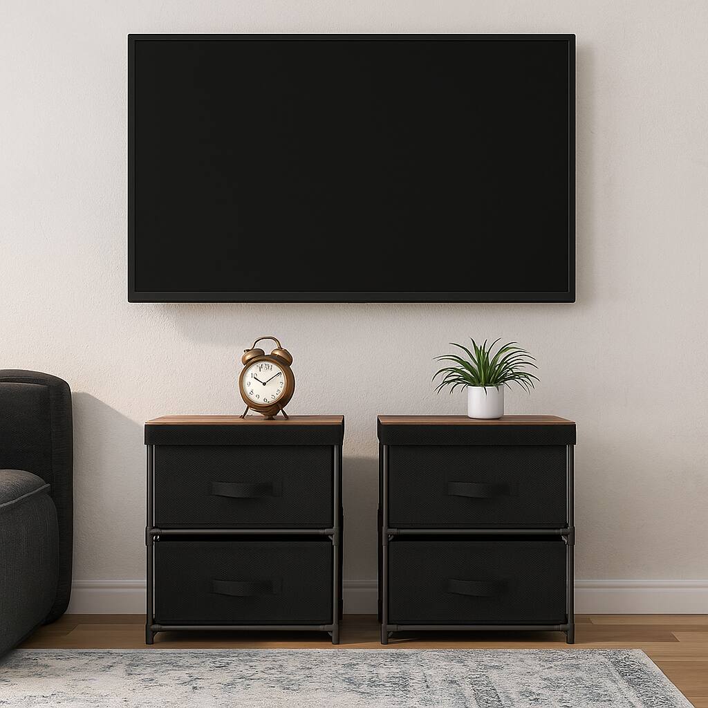 Hivvago - Fabric Drawer Nightstands with Handles, Set of Two - Black