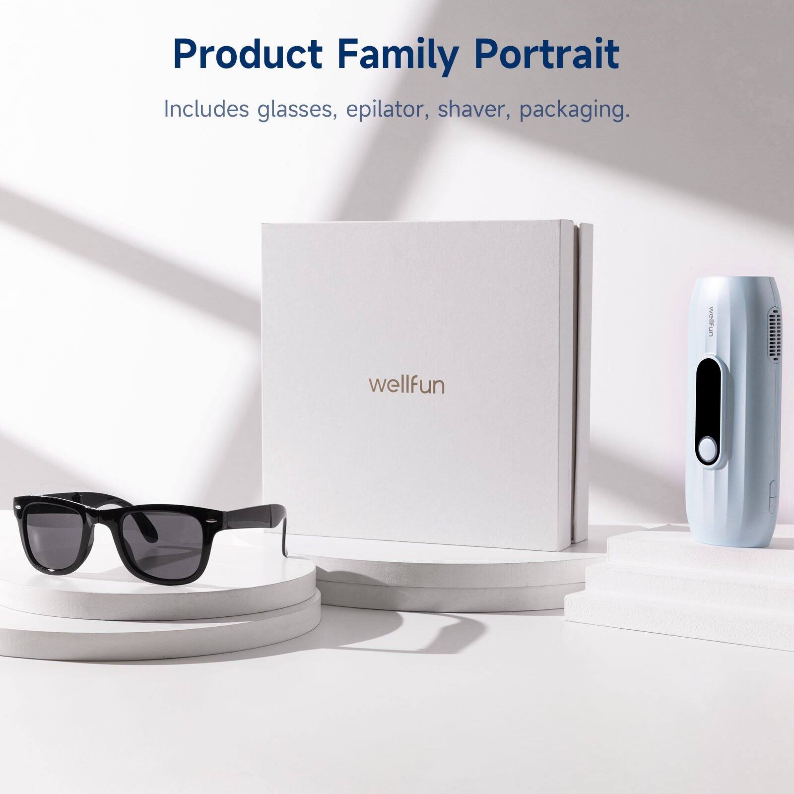 Product Family Portrait

Includes glasses, epilator, shaver, packaging.