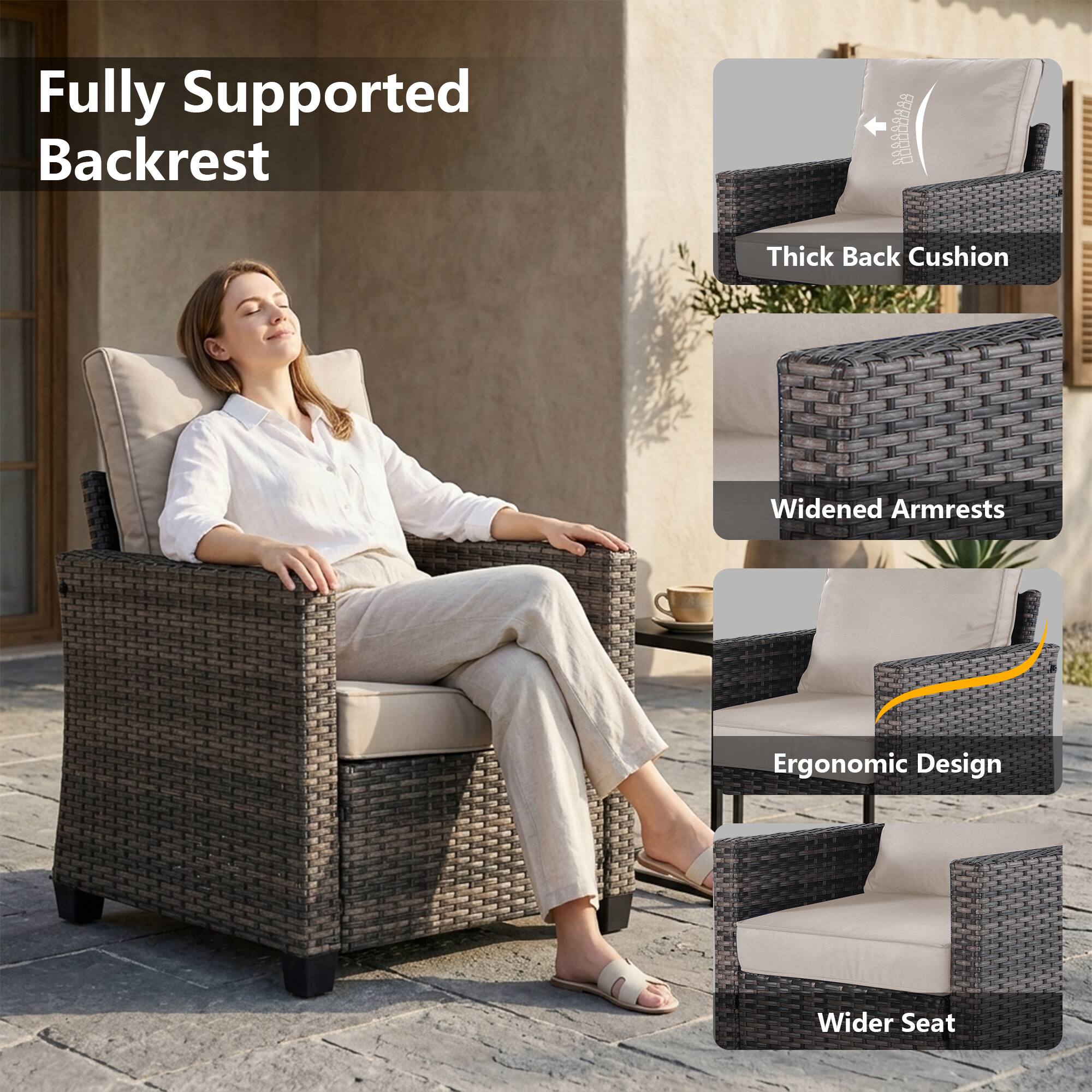 Fully Supported Backrest  
Thick Back Cushion  
Widened Armrests  
Ergonomic Design  
Wider Seat