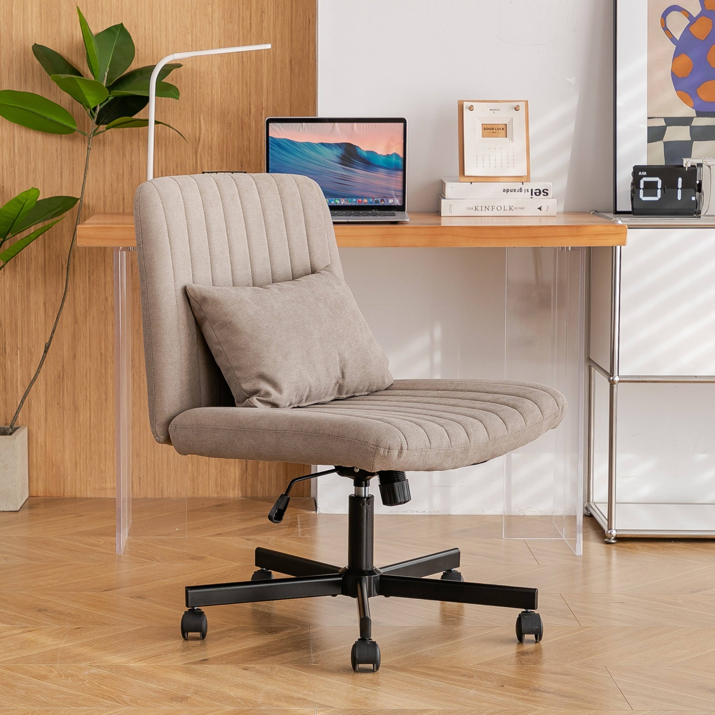 Boyel Living - Modern Linen Criss Cross Office Chair with Adjustable Height and Ergonomic Support - khaki - Thumbnail 3