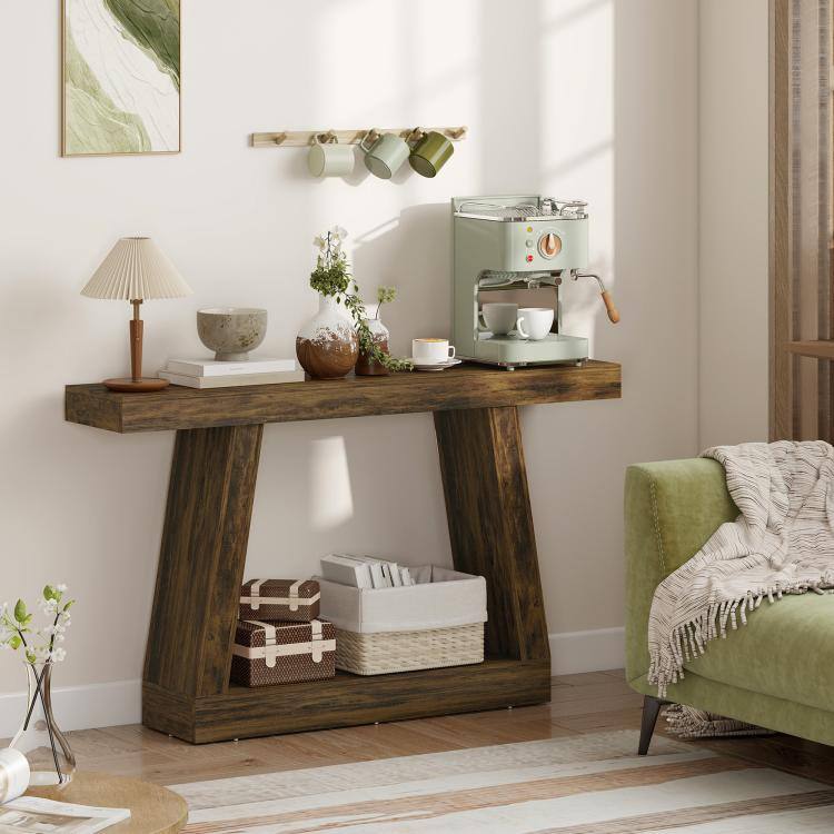 Alt View 7. PULUZ - 55 inch Farmhouse Console Table, 2-Tier Entryway Table with Storage for Hallway, Living Room, Behind Couch - Rustic Brown.