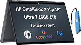 HP - OmniBook Flip 2-in-1 16" WUXGA Touchscreen Laptop - Copilot+ PC - Intel Core Ultra 7 256V - 16GB RAM - 1TB SSD - Silver/Gray
