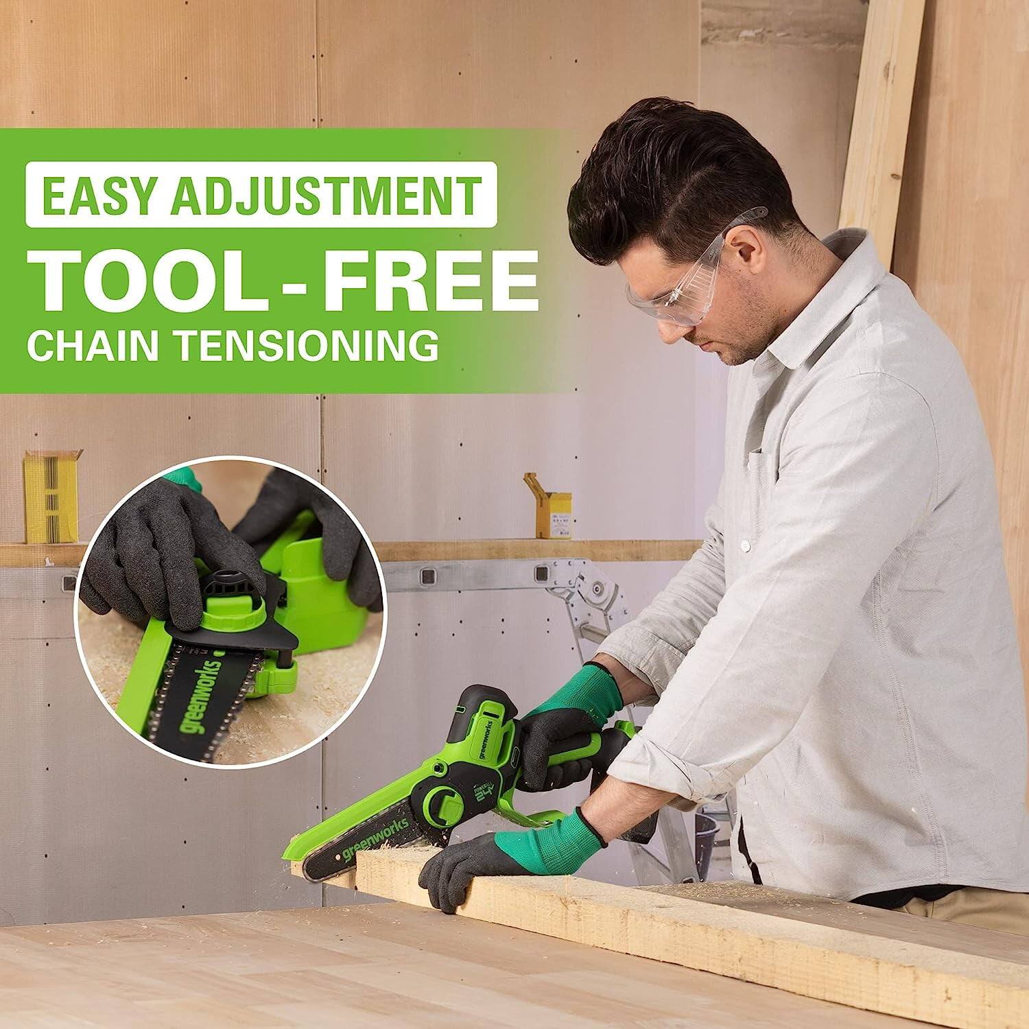 EASY ADJUSTMENT TOOL-FREE CHAIN TENSIONING

greenworks