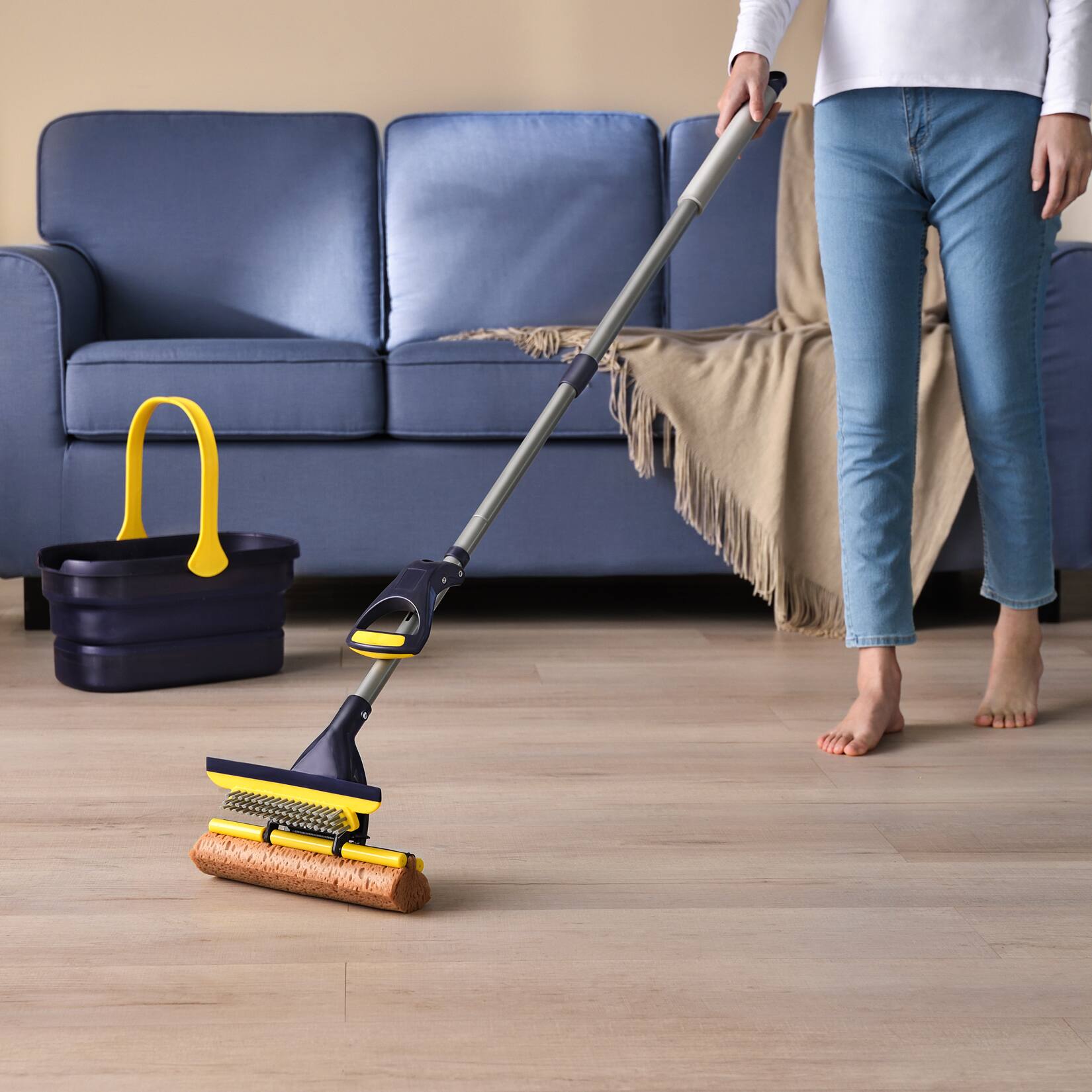 Left. Yocada - Sponge Mop Home Commercial Use Tile Floor Bathroom Garage Cleaning   Total 3 Sponge Heads.