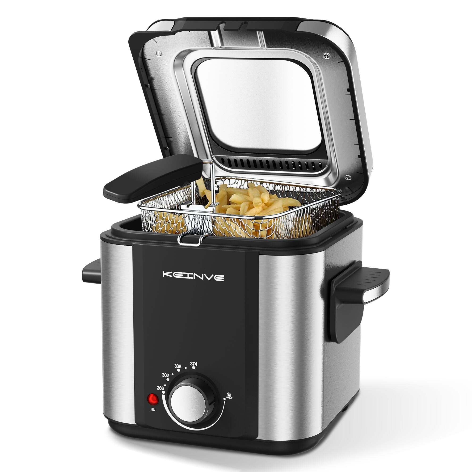 KEINVE - Electric Deep Fryer, 1.5 Liters Oil Capacity, Small Deep Fryer with Basket, Cool Touch Sides, Nonstick - Black