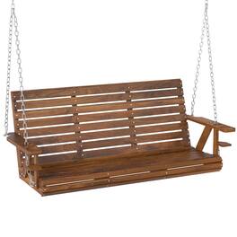 Outsunny - Upgraded Wooden Porch Swing 3-Seater, 5 FT Outdoor Patio Swing Bench - Carbonized