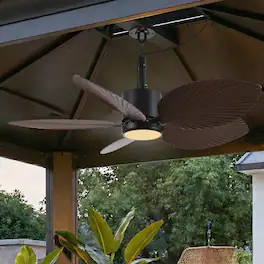 Parrot Uncle - 42" Tropical Palm Leaf Waterproof Outdoor Gazebo Ceiling Fan with Light, Hook Downrod - Black