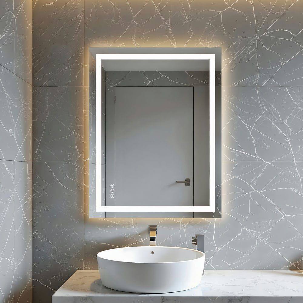 Alt View 8. Kadyn - 28x36 Inch Vertical Frameless Rectangle LED Bathroom Mirror for Wall Mount.