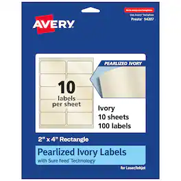 Avery - Pearlized Ivory Rectangle Labels, 2" x 4", 100ct - White