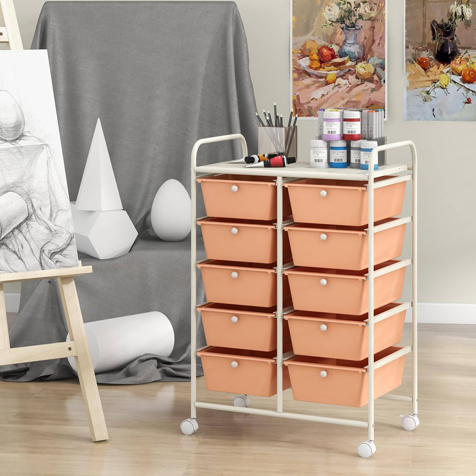 Alt View 7. Ecooso - 10-Drawer Mobile Rolling Storage Cart, Drawer Organizer for Craft Supplies, Office and Home Storage - Peach.