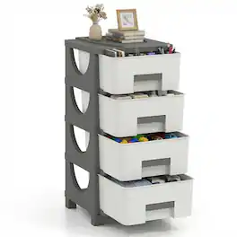 Costway - 1 PCS 4-Drawer Storage File Cabinet, Plastic Storage Organizer with Handles for Bedroom - White + Gray
