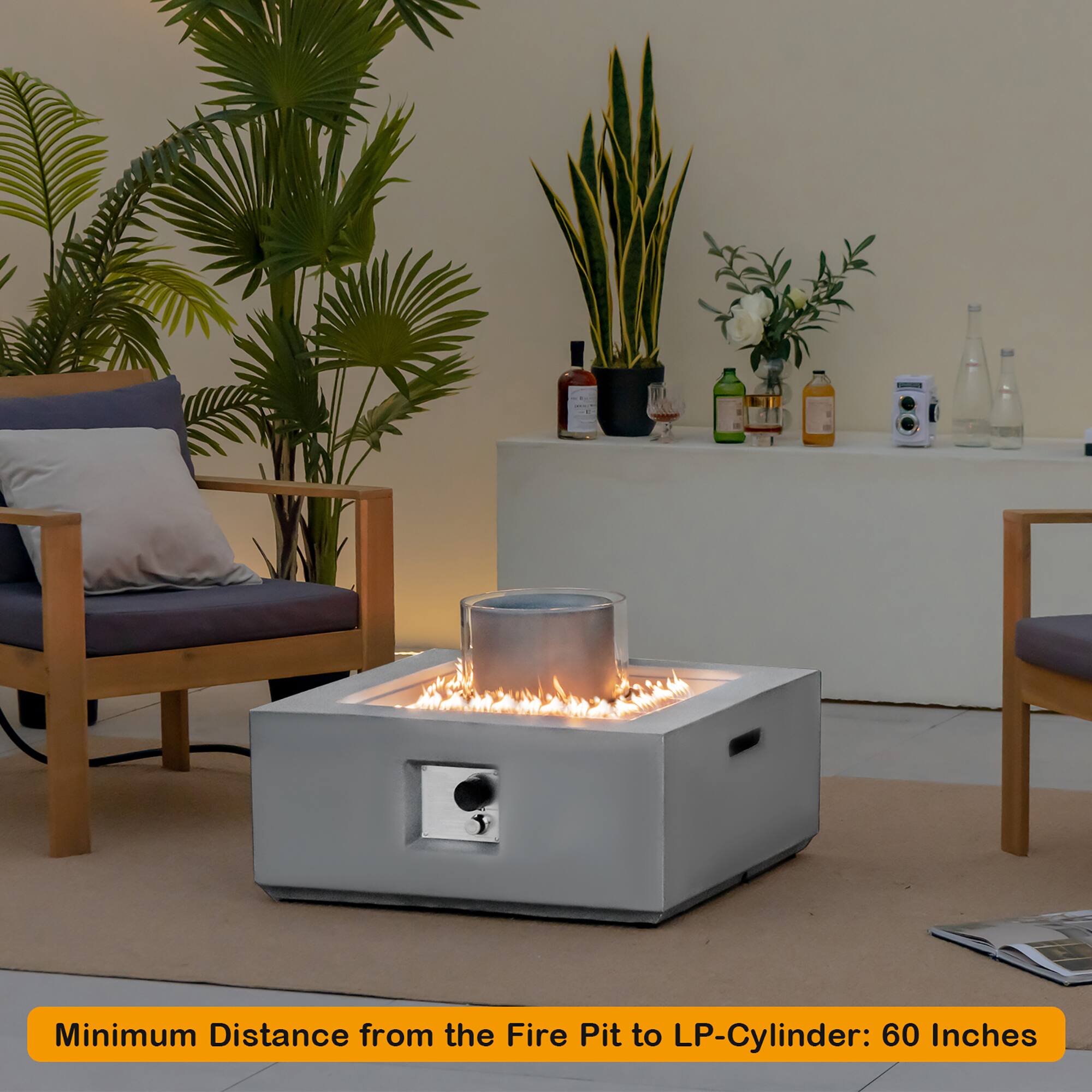 Minimum Distance from the Fire Pit to LP-Cylinder: 60 Inches