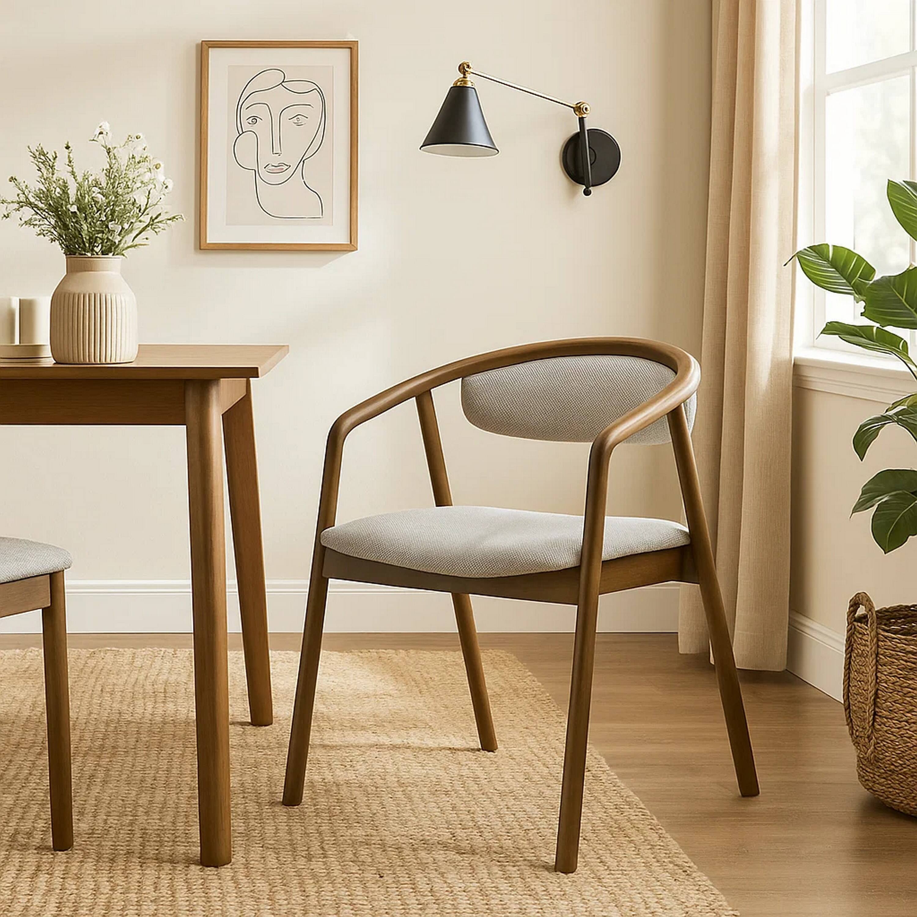 Alt View 5. Manhattan Lane - Lina Dining Side Chair, Gray Chenille Seat and Back, Walnut Brown Wood - Gray, Walnut Brown.