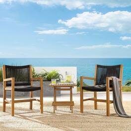 Vienna 3-Piece Outdoor Patio Teak and Rope Armchairs with Folding Side Table by Modway - Natural Black