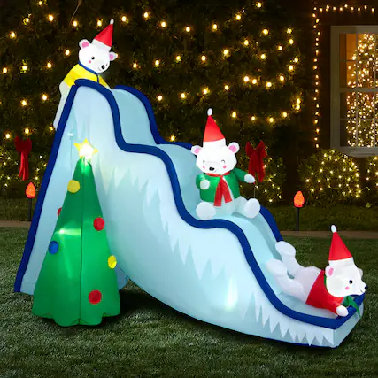 Front. BreeBe - Christmas Inflatable 9FT Polar Bear Slide with Built-In LED Lighting - Multicolor.