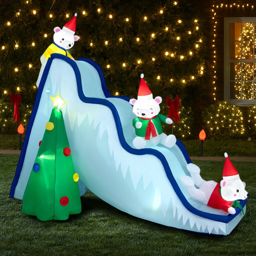 BreeBe - Christmas Inflatable 9FT Polar Bear Slide with Built-In LED Lighting - Multicolor