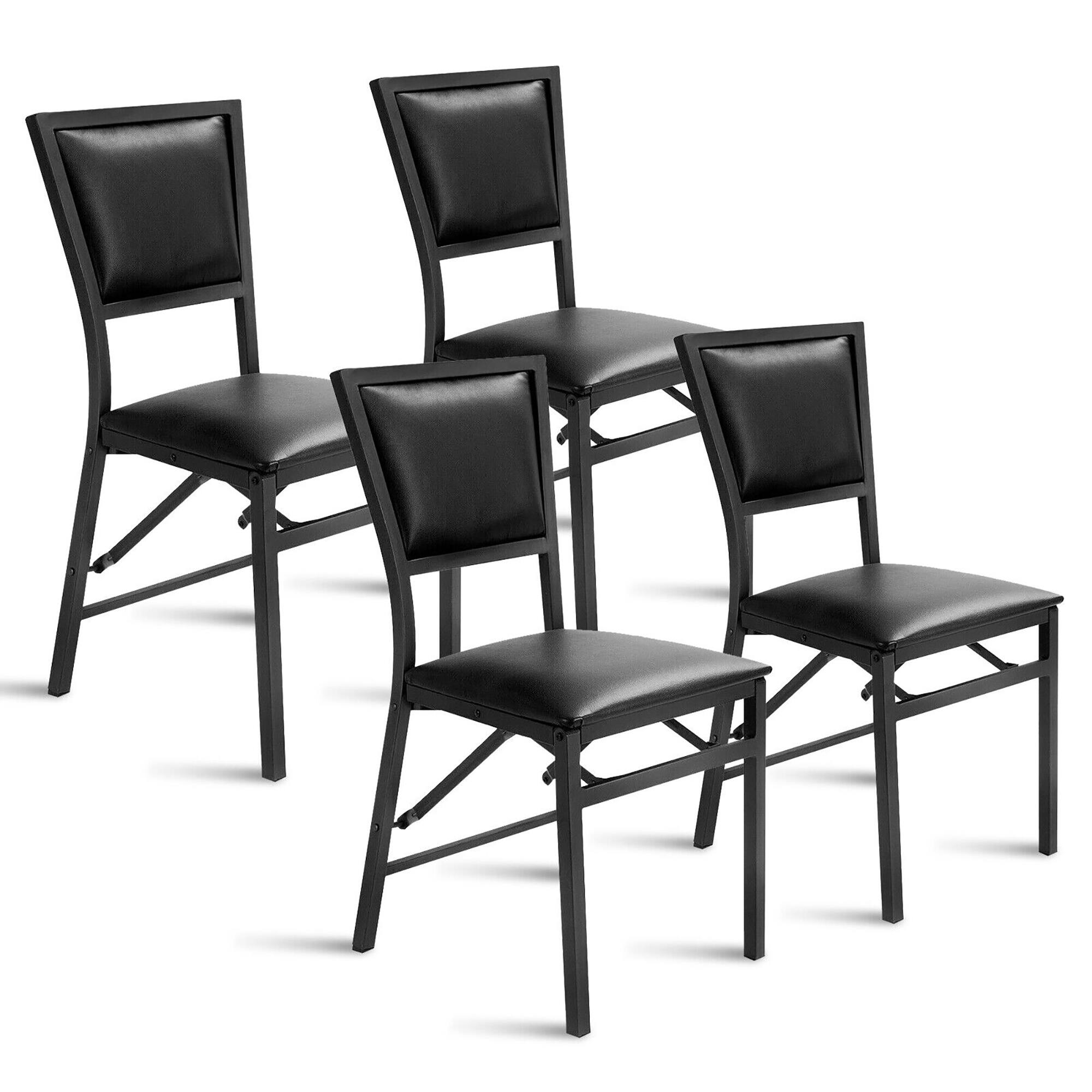 Front. Gymax - Gymax Set of 4 Steel Folding Chair PU Upholstered Counter Height Side Chairs w/ High Backrest - Dark Brown.