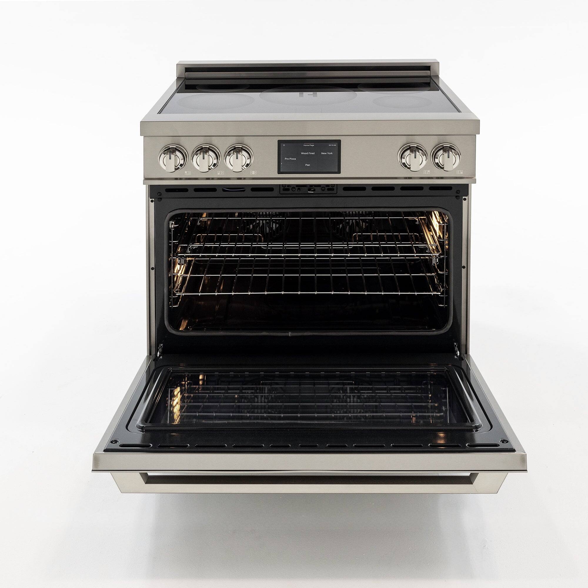 Back. Induction Hardware - Professional 36 Inch Induction Range with Convection Oven & Air Fry, 5 Burner Electric Stove, Pizza Stone - Stainless Steel.